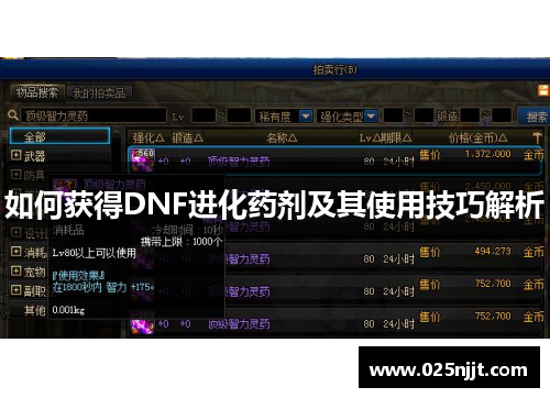 如何获得DNF进化药剂及其使用技巧解析